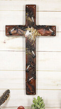 18&quot;H Rustic Western Colorful Horses Faux Tooled Leather Wall Cross Decor Plaque - £26.37 GBP