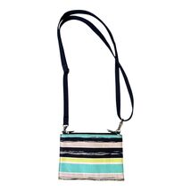 Thirty-One Striped Crossbody Wallet Purse Navy Aqua Lime Travel Organizer - $17.10