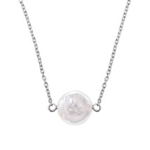Captivating Iridescent Coin Pearl on .925 Sterling Silver Chain Necklace - £15.81 GBP