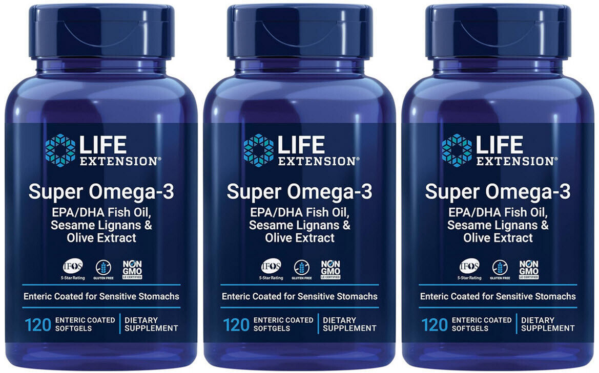 Primary image for SUPER OMEGA-3 EPA/DHA FISH OIL SESAME  & OLIVE EXTRACT 3 Bottles LIFE EXTENSION