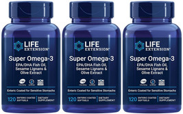 SUPER OMEGA-3 EPA/DHA FISH OIL SESAME  &amp; OLIVE EXTRACT 3 Bottles LIFE EX... - $87.69