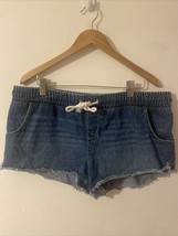 ROXY Denim Cut-Off Drawstring Pull-On Women’s XL Elastic Waist Jean Shorts - £13.55 GBP