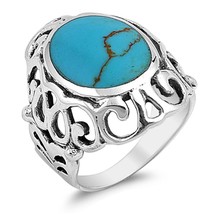 Sterling Silver Turquoise Ring December Oval Simulated Turquoise Ring - £51.95 GBP+