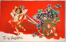 Antique Embossed Postcard To My Valentine Cupid &amp; Flowers - 1910 1 cent Stamp - £3.99 GBP