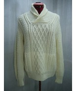 s243 Handknit Cable Ivory Pullover Sweater Cross Over Collar Handwarmer ... - £42.81 GBP