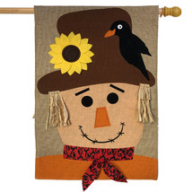 Autumn Scarecrow Burlap House Flag Fall 28&quot; X 40&quot; - £30.75 GBP