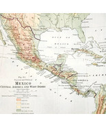 1916 Map Mexico Physical Political Central America West Indies Cuba DWSS8 - €25,83 EUR