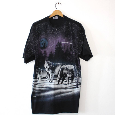 Primary image for Vintage Vermillion Bay Canada Wolf Night Sky T Shirt XL