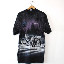 Vintage Vermillion Bay Canada Wolf Night Sky T Shirt XL - $94.82