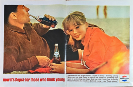 PEPSI-COLA - 2 Page 1964 Vintage Print Ad - Couple on a beach-Refreshing - $15.88 CAD