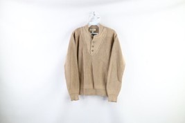 Vintage 90s Cabelas Mens Size Medium Boxy Fit Cotton Knit Henley Sweater Beige - £46.56 GBP