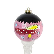 Hand Painted Christmas Ball Ornament Shoe Purse Pink &amp; Black Large 3 Inch - £7.77 GBP
