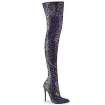 PLEASER COURTLY-3015 Women&#39;s Sexy 5&quot; Heel Black Glitter Shimmer Thigh Hi... - £77.36 GBP