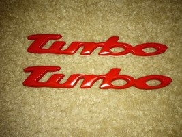 2 Red Turbo Emblems Retro Looking Alloy Construction 5 1/4&quot; X 3/4&quot; USA S... - £18.95 GBP