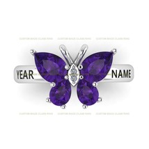 Custom Butterfly Fashion Class Ring Graduation Gift Sterling Silver 925 for her - £74.73 GBP