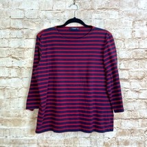 Saint James Galathee II Breton Striped 3/4 Sleeve Top Navy Red Size 16 *READ - £26.75 GBP