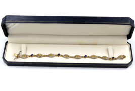 Vintage Sterling Silver DL 925 Blue Stone Bracelet - Two Tone with Safety Clasp - £15.83 GBP