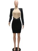 Kricesseen  Crystal Beading  work Mini Dress Womens Long Sleeve Backless Bodycon - £55.93 GBP