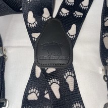 Heavy Duty Black Bear Diner Paw Print Suspenders 1.5 In Wide Leather Chrome - £14.04 GBP