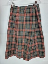 Vintage Pendleton Plaid Wool Skirt Drab Green Burnt Orange Sz 12? - £19.46 GBP
