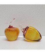 Vintage Amber Yellow &amp; Red Bubbles Glass Apple And Strawberry Paperweights - $34.55