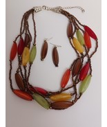 Womens Necklace Green Brown Red Beaded Multi Strand Layered Bronze Tone ... - $286.16 MXN