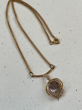 Vintage Goldtone Chain w Atomic Abalone &amp; Clear Rhinestones Pendant Necklace – - £10.46 GBP