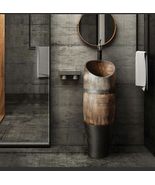 Compact Freestanding Pedestal Basin, Wood-Style Column Wash Basin for Sm... - $18,466.17 MXN