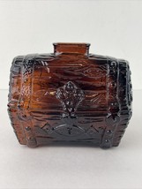 Anchor Hocking Pirate Treasure Chest Coin Bank Amber Glass Made USA 5 1/2x4 3/4" - $21.77
