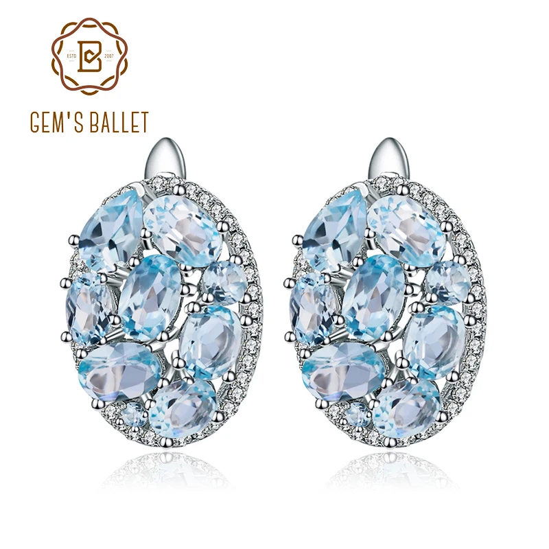 Natural Sky Blue Topaz Pure 925 Sterling Silver Oval Clip Earrings Women Gift Vi - £70.81 GBP