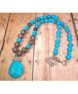 Necklace Bead Pendant Blue Stone w/Metal Spacers Handmade New 18&quot; w/Exte... - $25.00