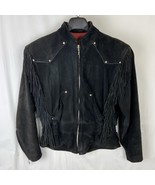 VTG 90s Harley Davidson Womens Size L Black Suede Fringe Jacket Motorcyc... - $96.76 CAD