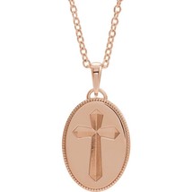 Authenticity Guarantee 
14k Rose Gold Oval Cross Medal Necklace - £778.41 GBP