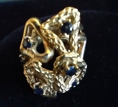 Vtg. 14K Gold and Sapphire Filagree Woman&#39;s Cocktail Ring - £232.74 GBP