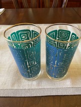 VTG Federal Glass Co. Blue Green  Tumblers 24k Gold Rim - £26.15 GBP