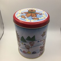 Santa&#39;s Workbench Set 2 Tins Round Square Gingerbread Man Cookies Candy Red Blue - £15.97 GBP