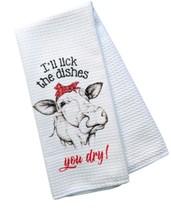 I&#39;ll Lick The Dishes You Dry - Waffle Weave Kitchen Towel Cow Farmhouse Decor - £6.72 GBP