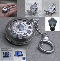 Silver Pocket Watch Pendant Watch Half Hunter with Key Ring and Necklace... - $20.49