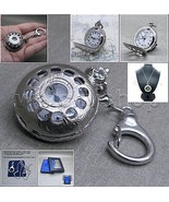 Silver Pocket Watch Pendant Watch Half Hunter with Key Ring and Necklace... - £16.19 GBP