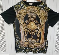 Xzavier Black &amp; Gold Baroque Print T-Shirt w/Medusa head Size Large Rare - $25.03