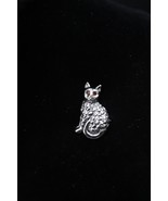Vintage Jewelry Brooch Adorable Cat Rhinestone Red Eyes Silver Tone Lape... - €10,25 EUR