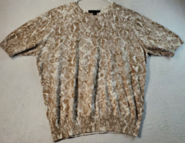 Ann Taylor Sweater Womens Size Large Brown Animal Print 100% Cotton Short Sleeve - £17.52 GBP