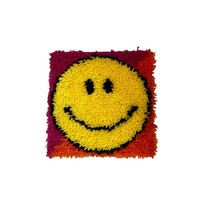 Completed Happy Smiley Face Latch Hook Rug 12x12 WonderArt - £23.29 GBP