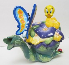 Warner Bros Studios Tweety Bird Teapot &#39;99 Floral Porcelain Ceramic Lid Ladybug - £133.72 GBP