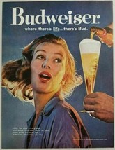 1960 Print Ad Budweiser Beer Pretty Woman &amp; Glass of Bud - £10.06 GBP