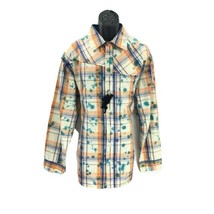 A. Tiziano Men&#39;s Shirt Long Sleeve Royal Blue Cream Orange Green Plaid S... - $26.99