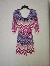 Women&#39;s Three Pink Hearts Zigzag Striped 3/4 Sleeve Boho Mini Dress Medium - $16.82