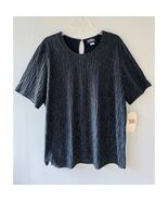 Erena Plus Sz 2X Black Pullover Shiny Blouse Textured Short Sleeves Side... - $42.44 CAD