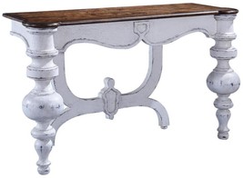 Console Portico Antiqued White Wood Old World Rustic Pecan Chunky Turned Legs - £1,414.06 GBP