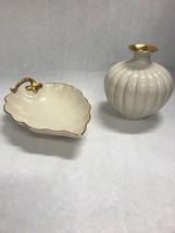 2 pc. Lenox Dish VINTAGE Trinket bud vase 24k gold trim Vanity mid century - $41.57